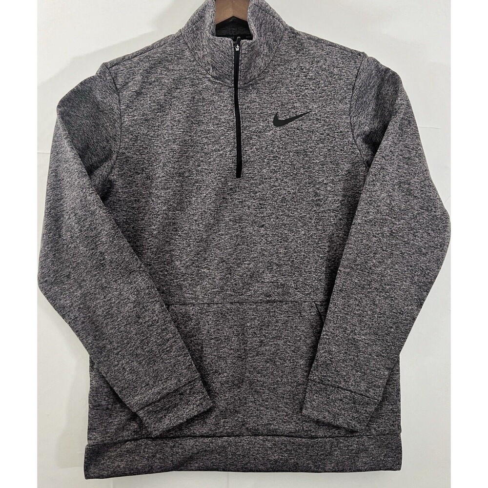 Nike Sweater Men’s Medium Gray Fleece Lined Henley High Neck Pullover Swoosh